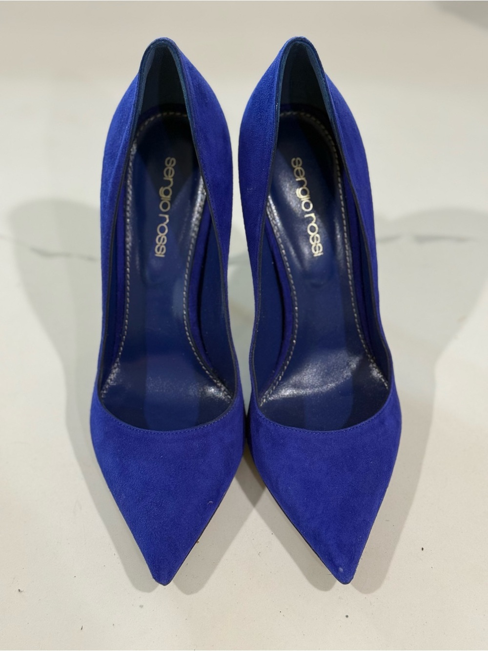 Vero Cuoio Electric Blue Suede Pointed-Toe Pumps